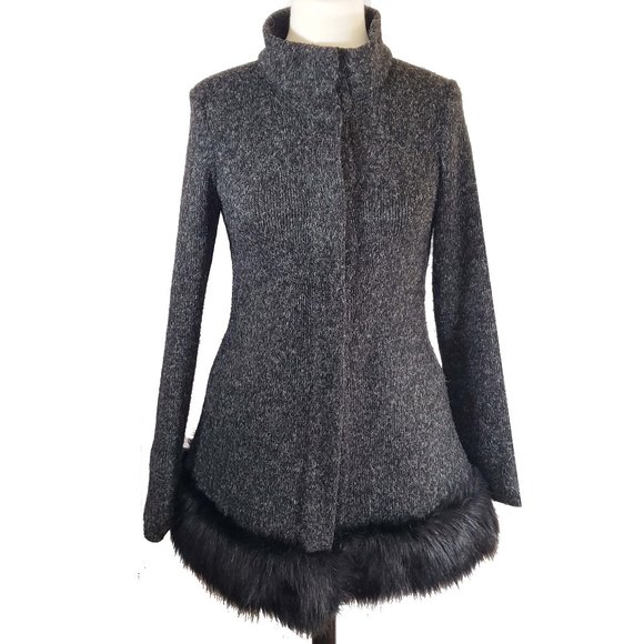 Luxe by Irina Jackets & Blazers - Luxe by Irina knit faux fur trim sweather coat